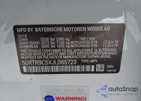 2018 BMW X3 xDrive30I из США, поврежденный, VIN 5UXTR9C5XJLD65723